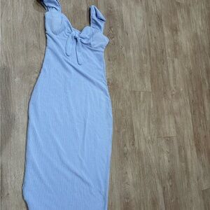 5/$25 Light Blue Ribbed Midi Dress with Tie Front